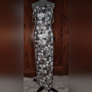 NWT Lulus Pazzi Silver Floral Sequin Strapless Column Maxi Dress Size Small